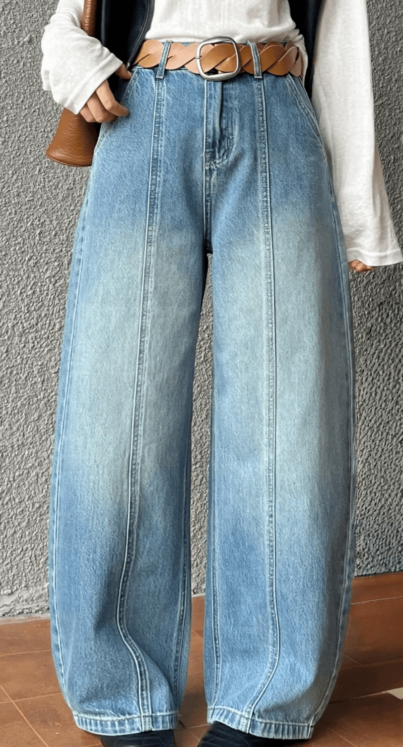 NURO Women's High-Waisted Seam Detail Wide Leg Jeans