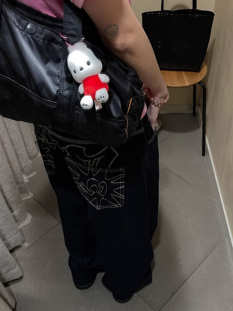 NURO Women's High-Waisted Straight Leg Jeans - Wide Fit, Relaxed, Black Denim Pants