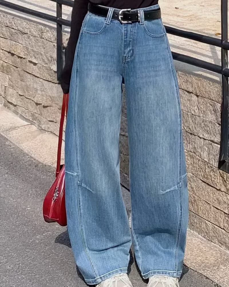 NURO Women's High-Waisted Wide Leg Baggy Jeans