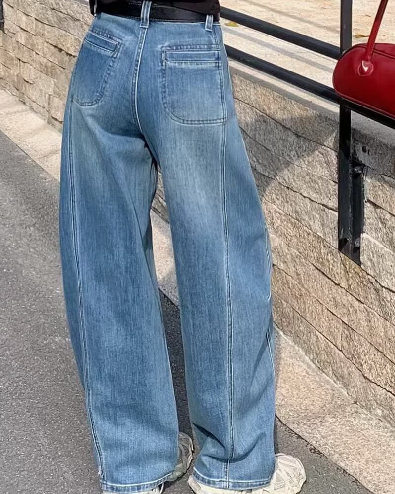 NURO Women's High-Waisted Wide Leg Baggy Jeans