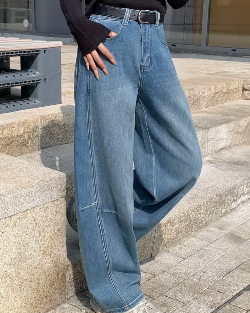 NURO Women's High-Waisted Wide Leg Baggy Jeans