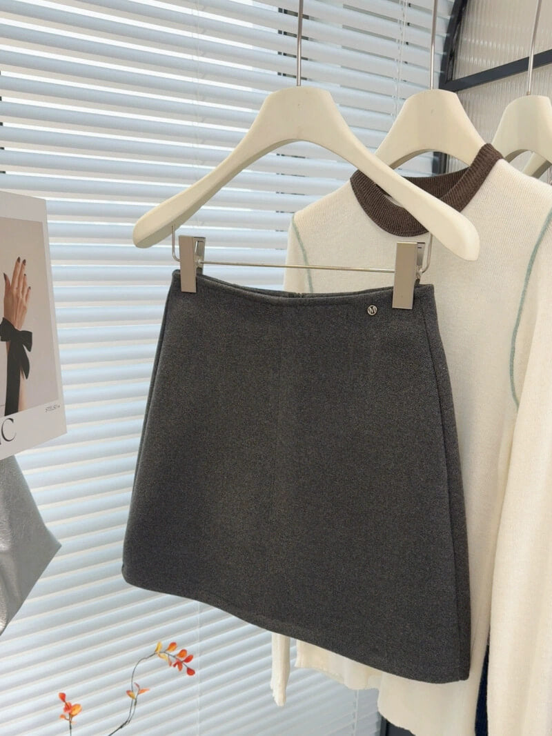 NURO Women's High-Waisted Wool Blend Pencil Skirt – Back Zipper A-Line Mini Skirt