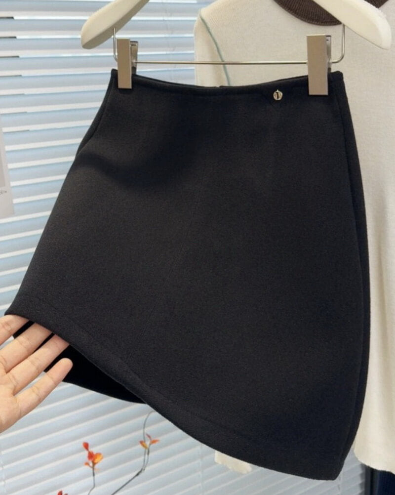 NURO Women's High-Waisted Wool Blend Pencil Skirt – Back Zipper A-Line Mini Skirt