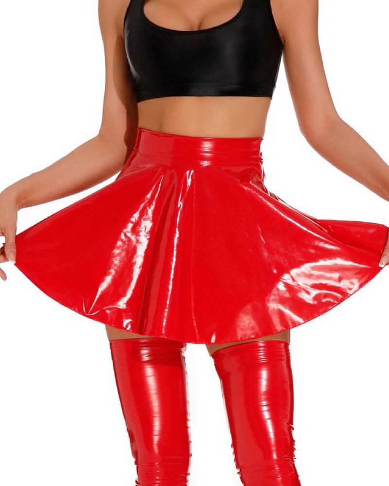 NURO Women's High Gloss PU Dress Zipper Front Bodycon Mini Dress