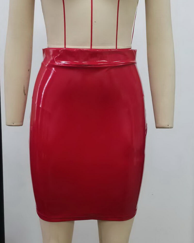 NURO Women's High Gloss PU Leather Pencil Skirt - Bodycon Mini Skirt with Seam Detail, Sexy Office to Night Out Skirt