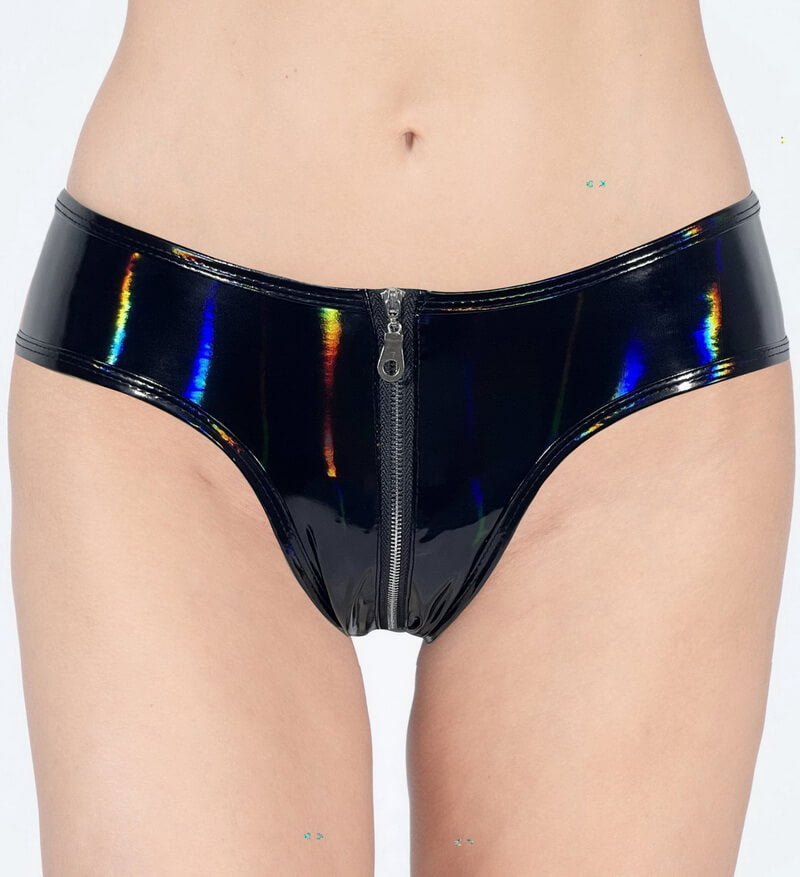 NURO Women's High Gloss PU Shorts Zipper Detail Fetish Wear
