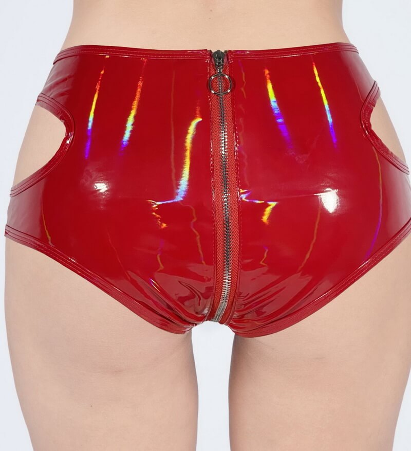 NURO Women's High Gloss PU Shorts Zipper Front Fetish Fashion Shorts