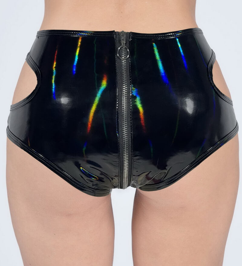 NURO Women's High Gloss PU Shorts Zipper Front Fetish Fashion Shorts