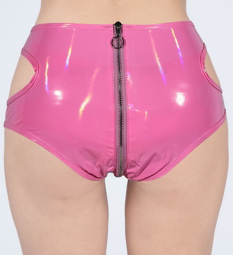 NURO Women's High Gloss PU Shorts Zipper Front Fetish Fashion Shorts