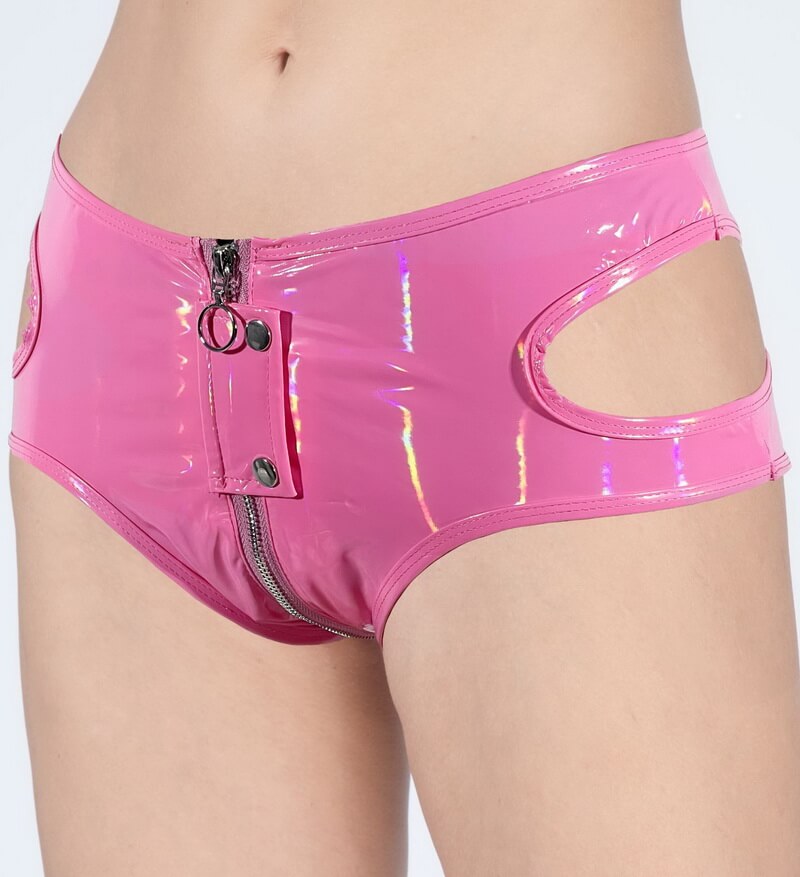 NURO Women's High Gloss PU Shorts Zipper Front Fetish Fashion Shorts