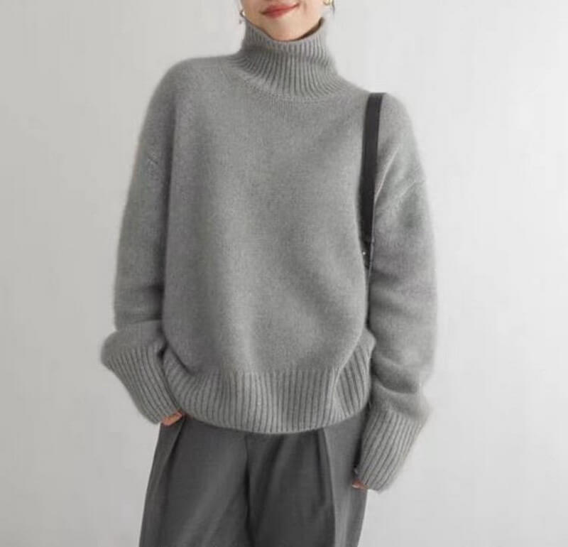 NURO Women's High Neck Knit Sweater, Long Sleeve Oversized Turtleneck Pullover, Plush Loose Fit Acrylic Sweater
