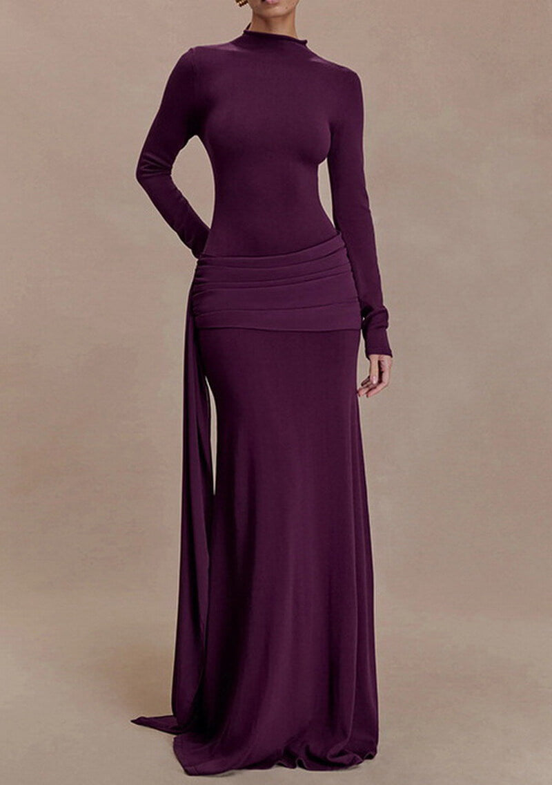 NURO Women's High Neck Ruffle Sleeve Bodycon Maxi Dress