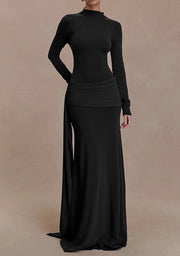 NURO Women's High Neck Ruffle Sleeve Bodycon Maxi Dress