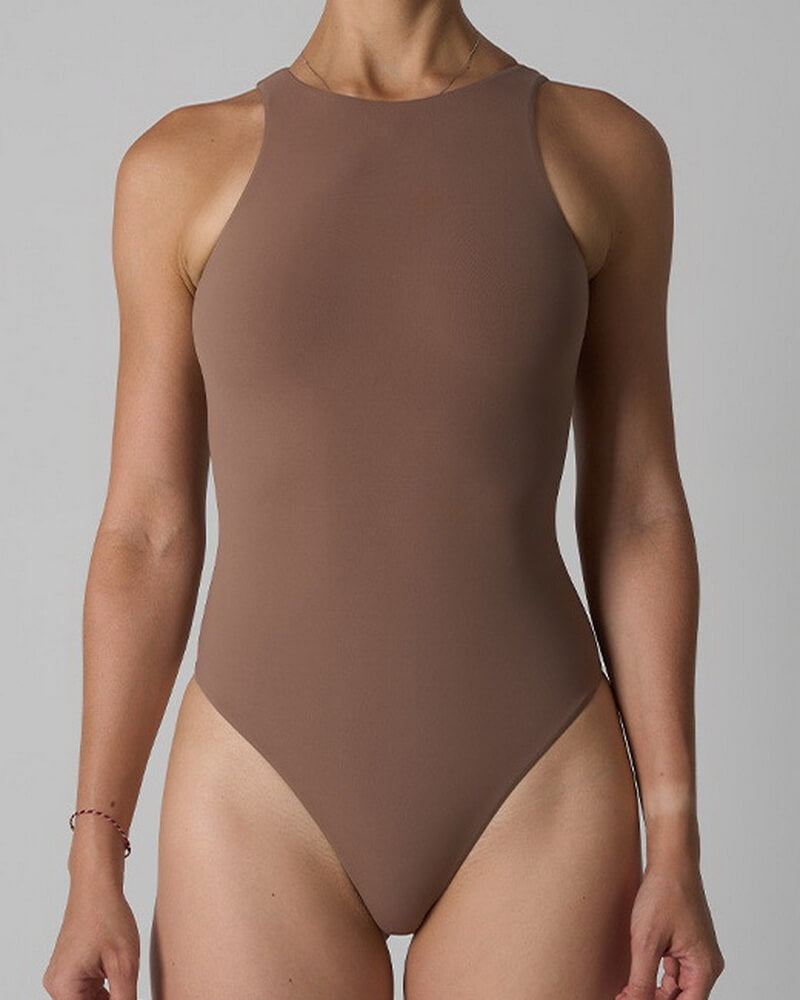 NURO Women's High Neck Sleeveless Bodysuit, Seamless Yoga-Inspired One-Piece