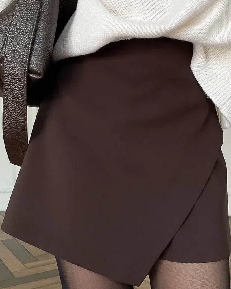 NURO Women's High Waist Asymmetrical Midi Skirt