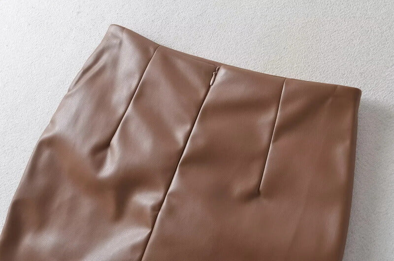 NURO Women's High Waist Asymmetrical PU Pencil Skirt