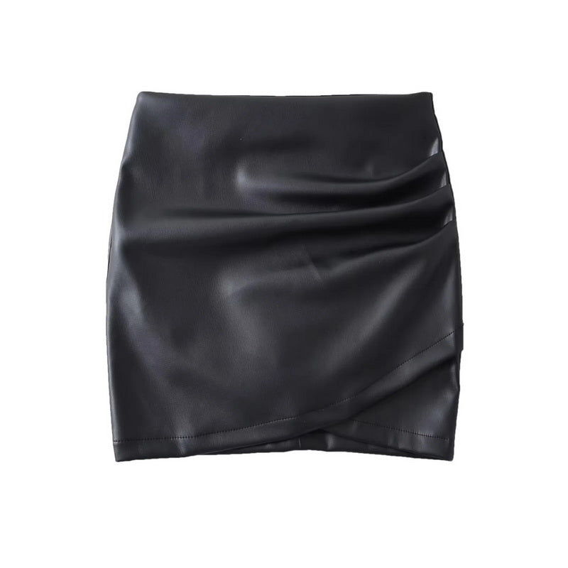 NURO Women's High Waist Asymmetrical PU Pencil Skirt