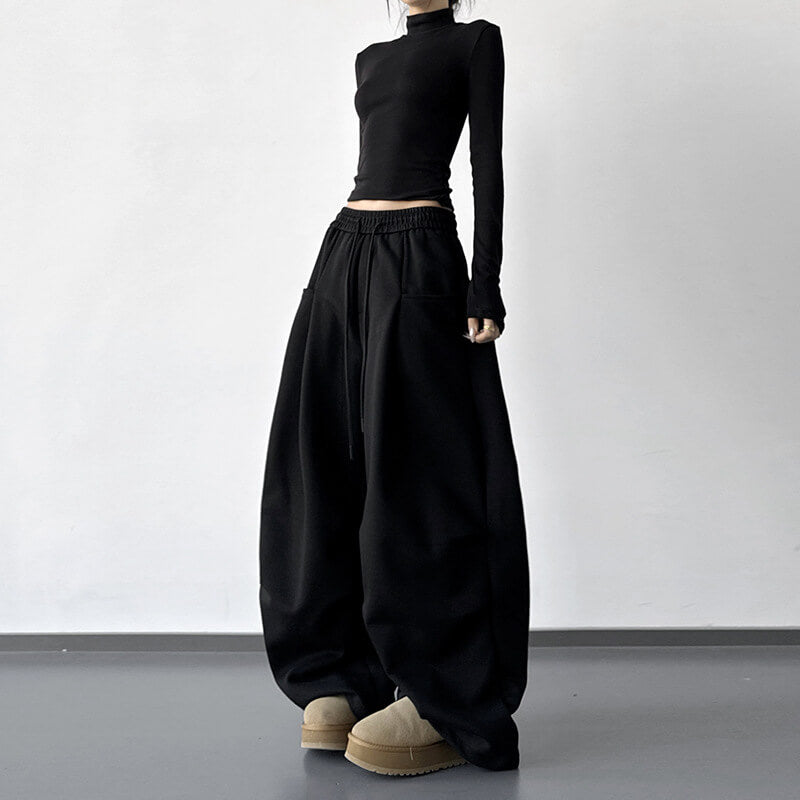 NURO Women's High Waist Cargo Wide Leg Pants - Extra Long Drawstring Trousers in White