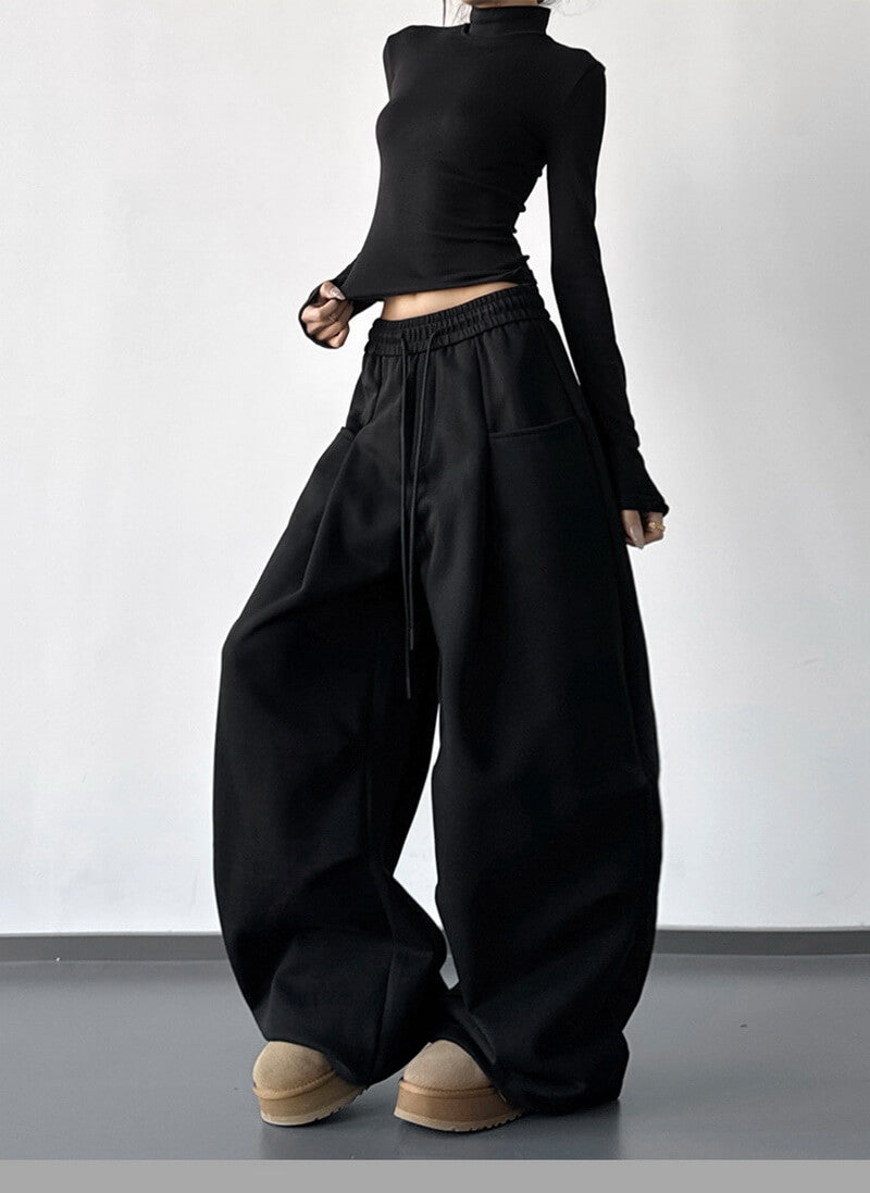 NURO Women's High Waist Cargo Wide Leg Pants - Extra Long Drawstring Trousers in White