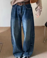 NURO Women's High Waist Embroidered Wide Leg Jeans, Fleece Lined Winter Denim Pants