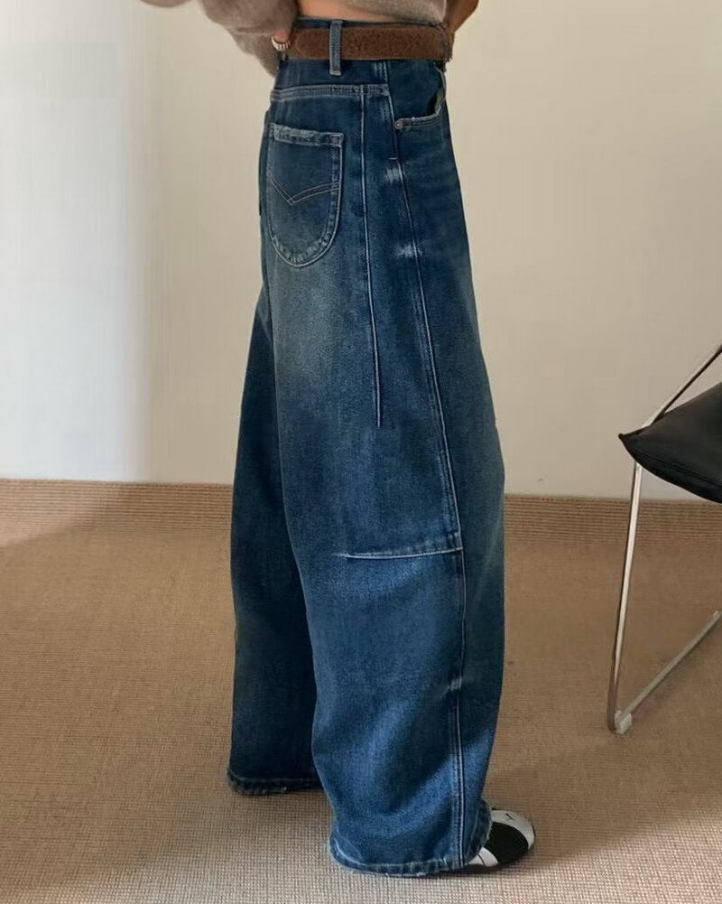 NURO Women's High Waist Embroidered Wide Leg Jeans, Fleece Lined Winter Denim Pants