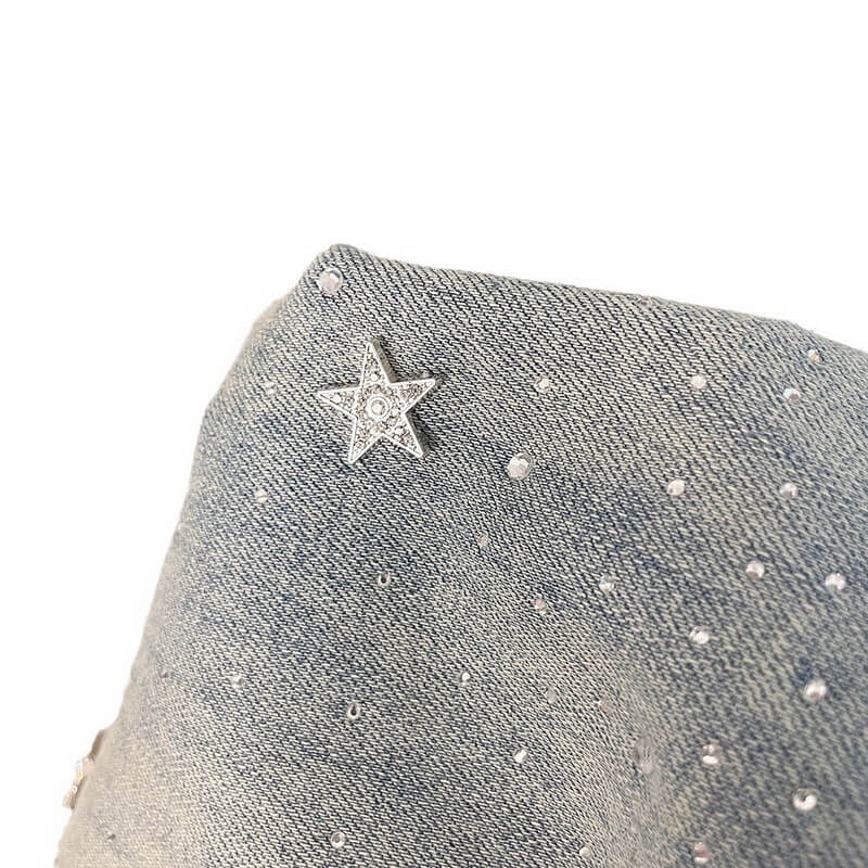 NURO Women's High Waist Flare Jeans Star Embellished Light Blue Stretch