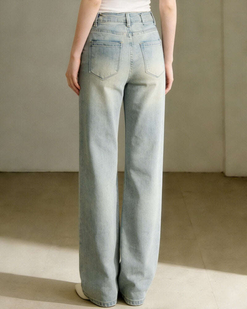 NURO Women's High Waist Flare Jeans Star Embellished Light Blue Stretch