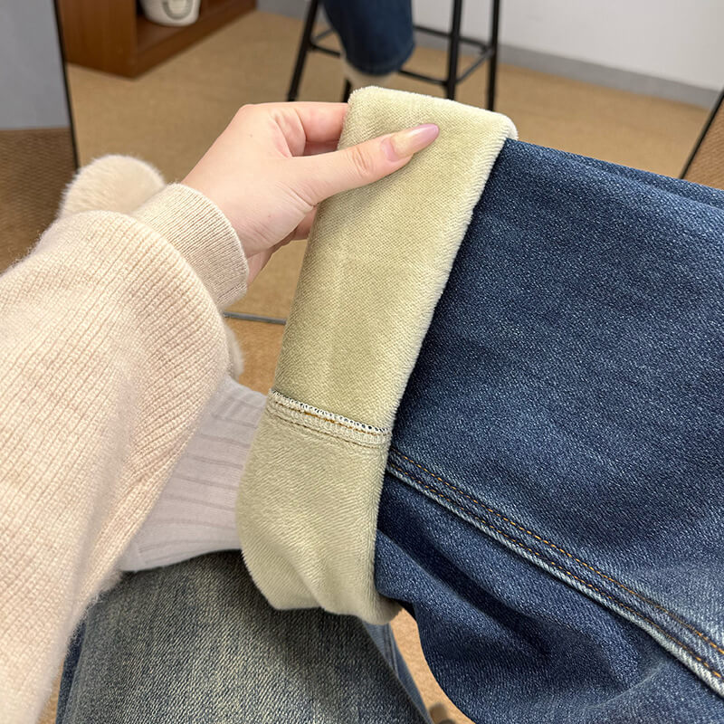 NURO Women's High Waist Flared Fleece-Lined Jeans, Winter Wide Leg Denim Pants