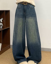 NURO Women's High Waist Flared Fleece-Lined Jeans, Winter Wide Leg Denim Pants