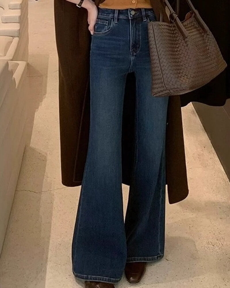 NURO Women's High Waist Flared Fleece Lined Jeans, Wide Leg Winter Denim Pants