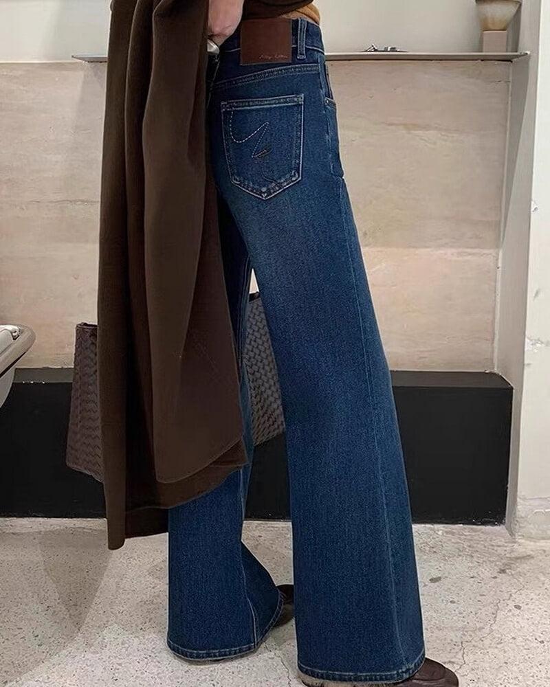 NURO Women's High Waist Flared Fleece Lined Jeans, Wide Leg Winter Denim Pants