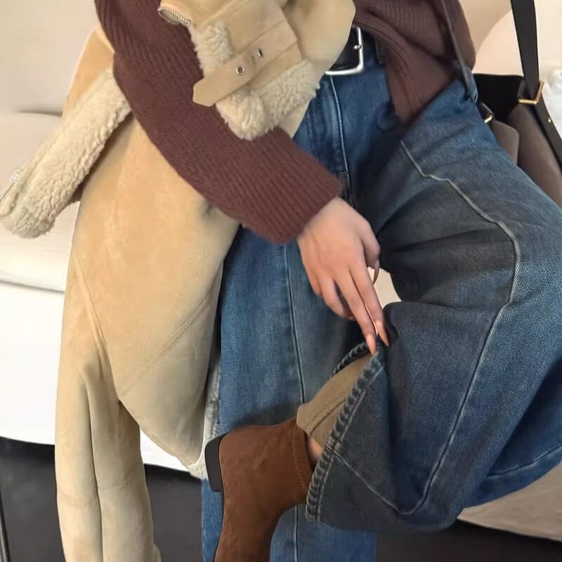 NURO Women's High Waist Flared Jeans, Distressed Vintage Denim Pants for Winter