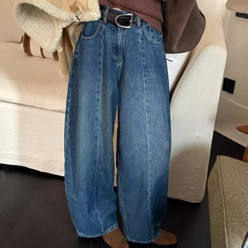 NURO Women's High Waist Flared Jeans, Distressed Vintage Denim Pants for Winter