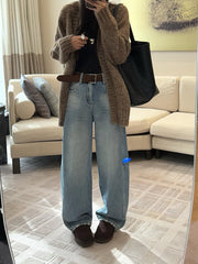 NURO Women's High Waist Flared Leg Jeans with Belt, Distressed Wide Leg Denim Pants for Winter