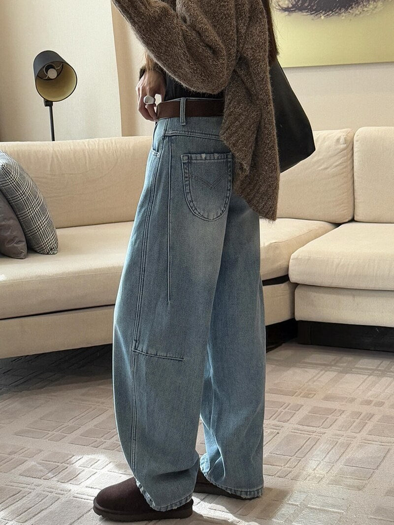 NURO Women's High Waist Flared Leg Jeans with Belt, Distressed Wide Leg Denim Pants for Winter