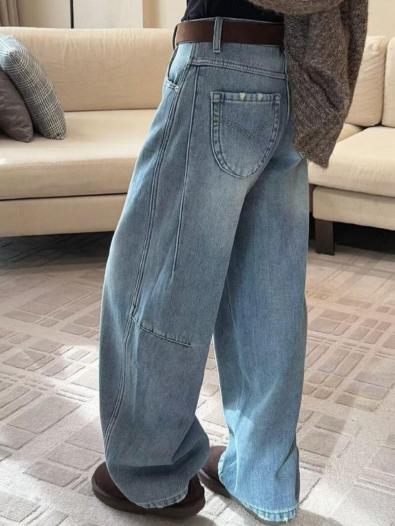 NURO Women's High Waist Flared Leg Jeans with Belt, Distressed Wide Leg Denim Pants for Winter