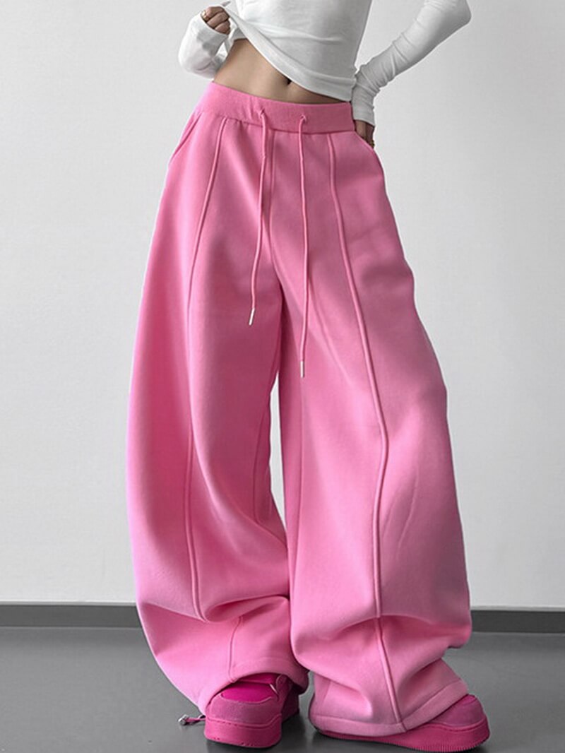 NURO Women's High Waist Flared Sweatpants - Pink Wide Leg Lounge Pants with Asymmetric Hem
