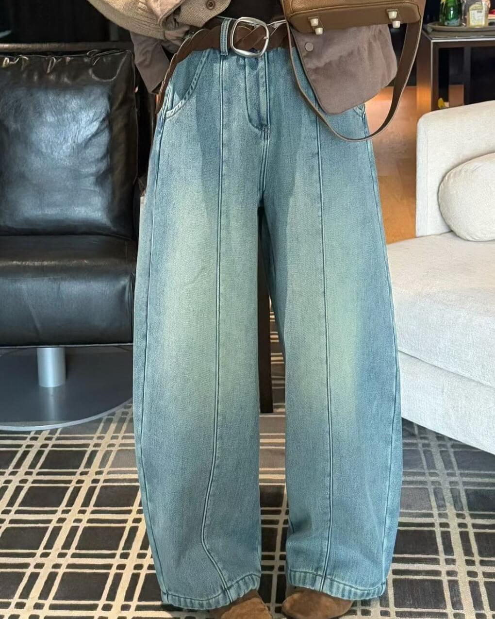 NURO Women's High Waist Flared Wide Leg Jeans, Fleece Lined Denim Pants for Winter Comfort