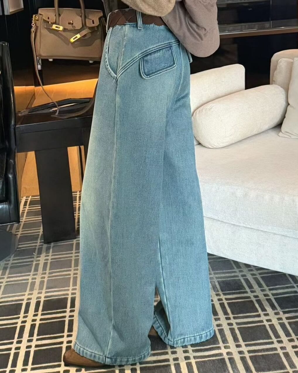 NURO Women's High Waist Flared Wide Leg Jeans, Fleece Lined Denim Pants for Winter Comfort