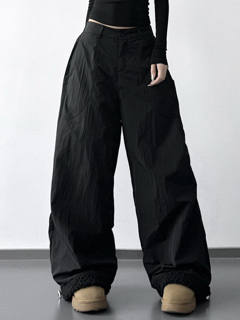 NURO Women's High Waist Fleece Lined Cargo Pants - Extra Long Utility Wide Leg Trousers