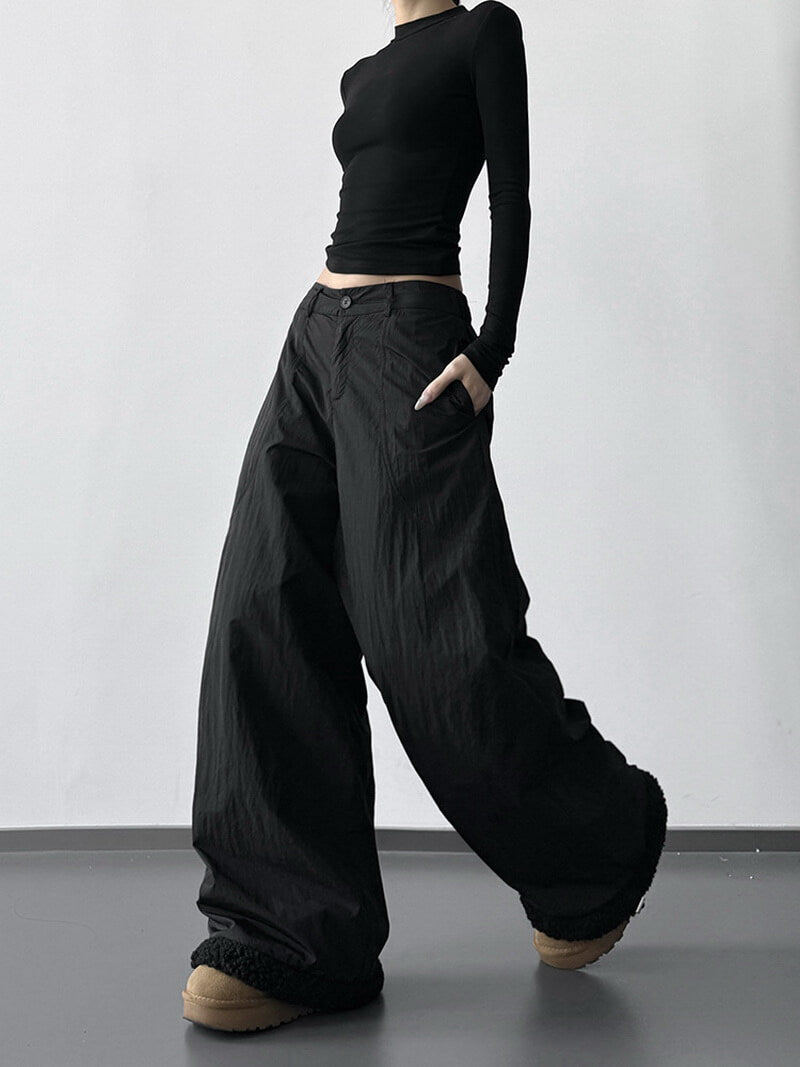 NURO Women's High Waist Fleece Lined Cargo Pants - Extra Long Utility Wide Leg Trousers