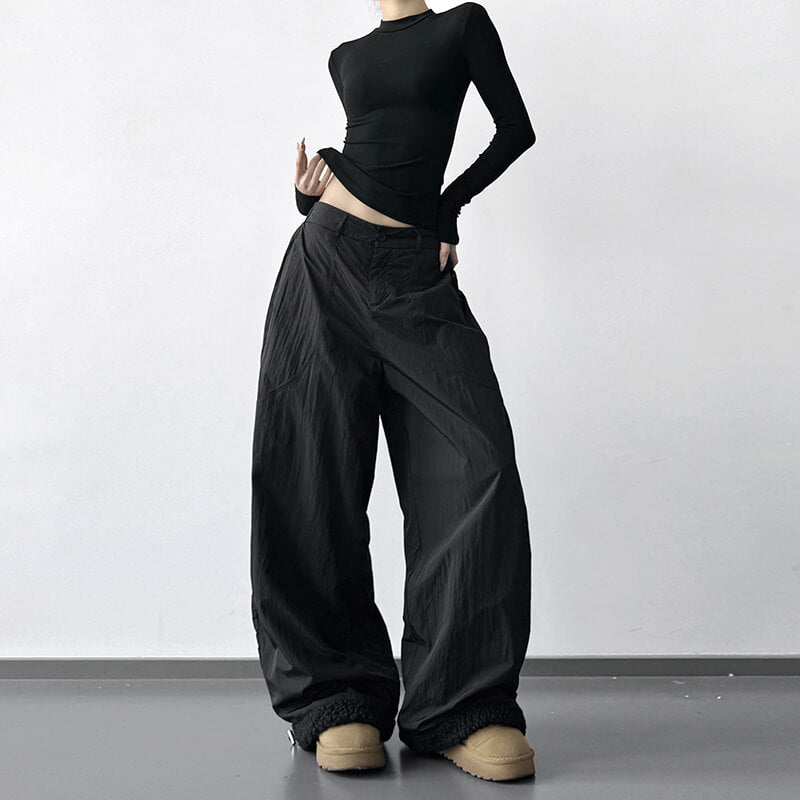 NURO Women's High Waist Fleece Lined Cargo Pants - Extra Long Utility Wide Leg Trousers