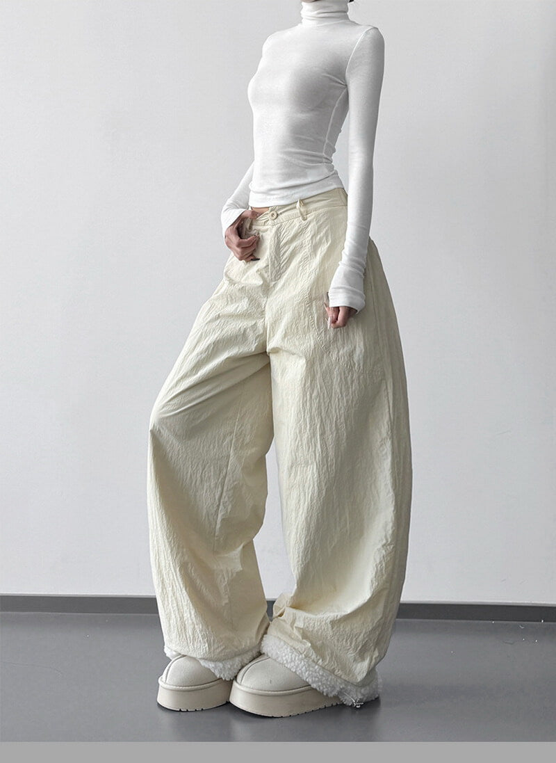 NURO Women's High Waist Fleece Lined Cargo Pants - Extra Long Utility Wide Leg Trousers