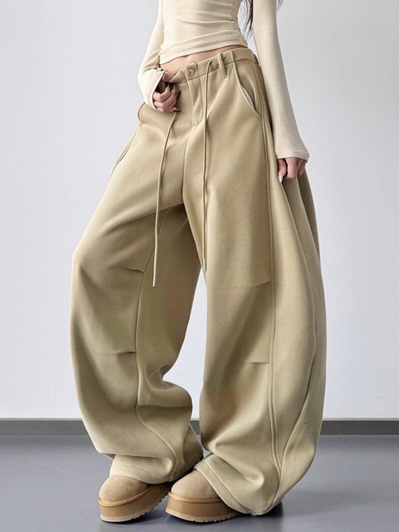 NURO Women's High Waist Fleece Lined Wide Leg Pants - Extra Long Cargo Trousers for Winter