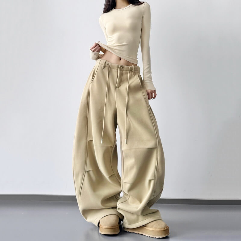 NURO Women's High Waist Fleece Lined Wide Leg Pants - Extra Long Cargo Trousers for Winter