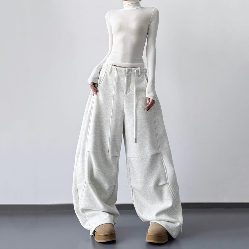 NURO Women's High Waist Fleece Lined Wide Leg Pants - Extra Long Cargo Trousers for Winter