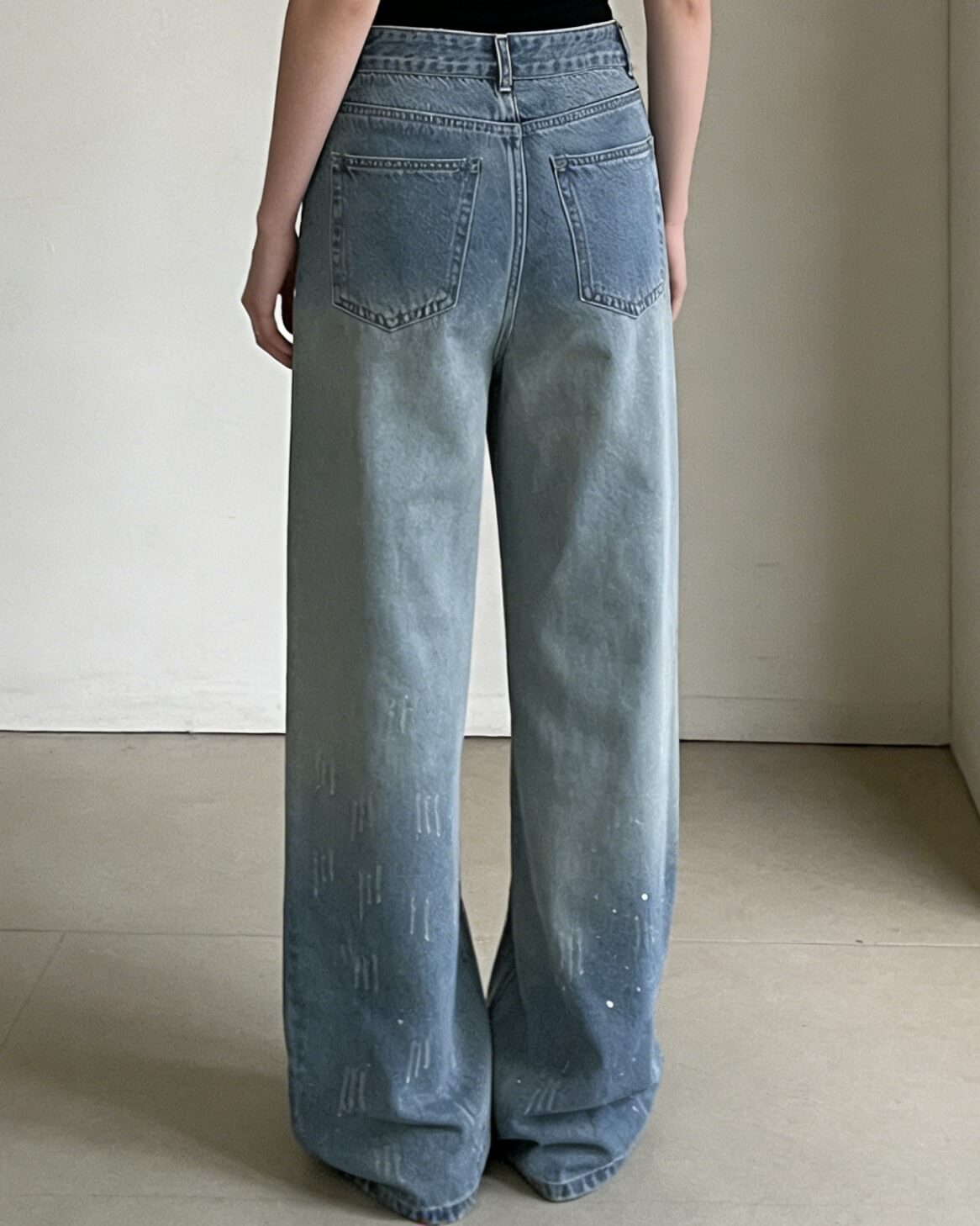 NURO Women's High Waist Jeans Distressed Rhinestone Fade Blue Straight Leg