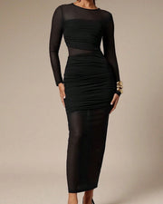 NURO Women's High Waist Mesh Bodycon Pencil Dress with Ruffle Hem