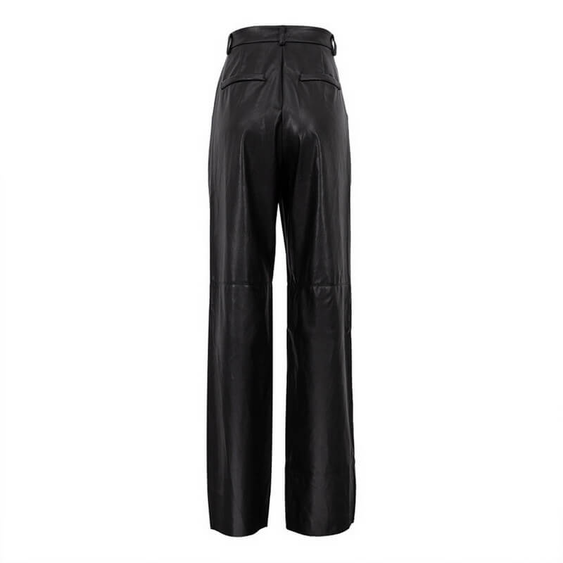 NURO Women's High Waist PU Leather Pants - Straight Leg Trousers with Minimalist Design, Casual Streetwear Pants