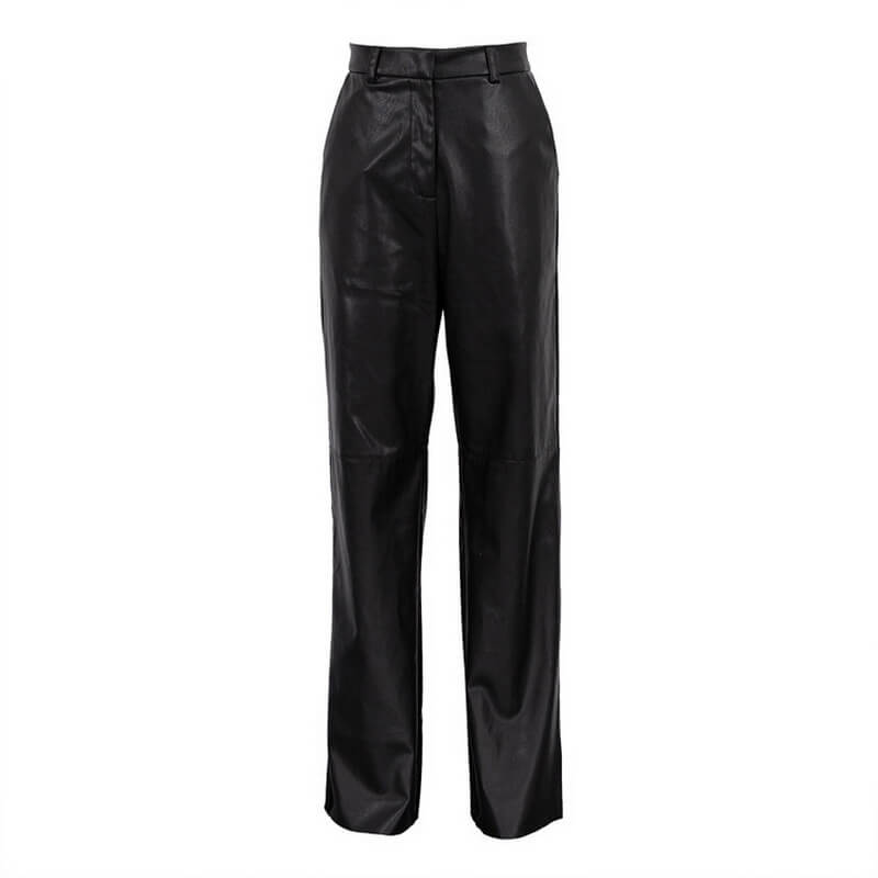 NURO Women's High Waist PU Leather Pants - Straight Leg Trousers with Minimalist Design, Casual Streetwear Pants